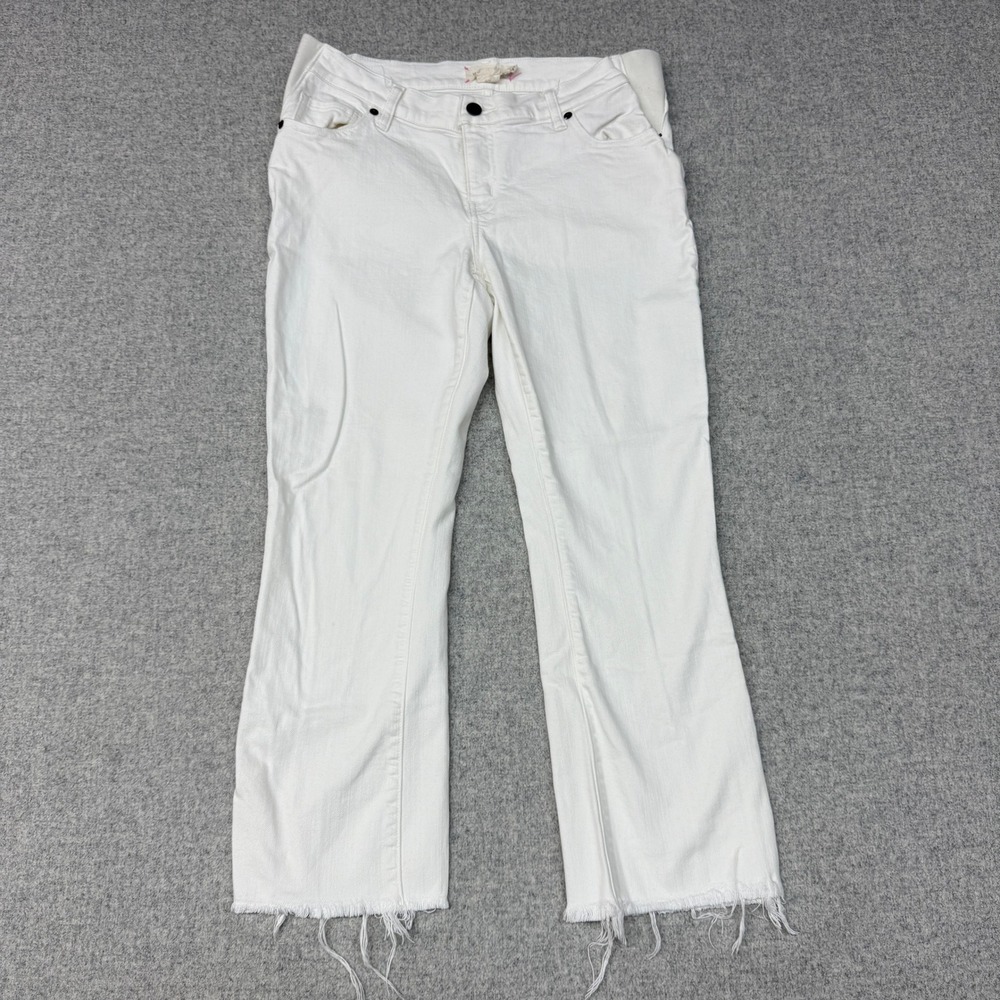 HATCH Maternity Jeans Size 27 White Straight Leg Raw Hem Frayed Denim 0537